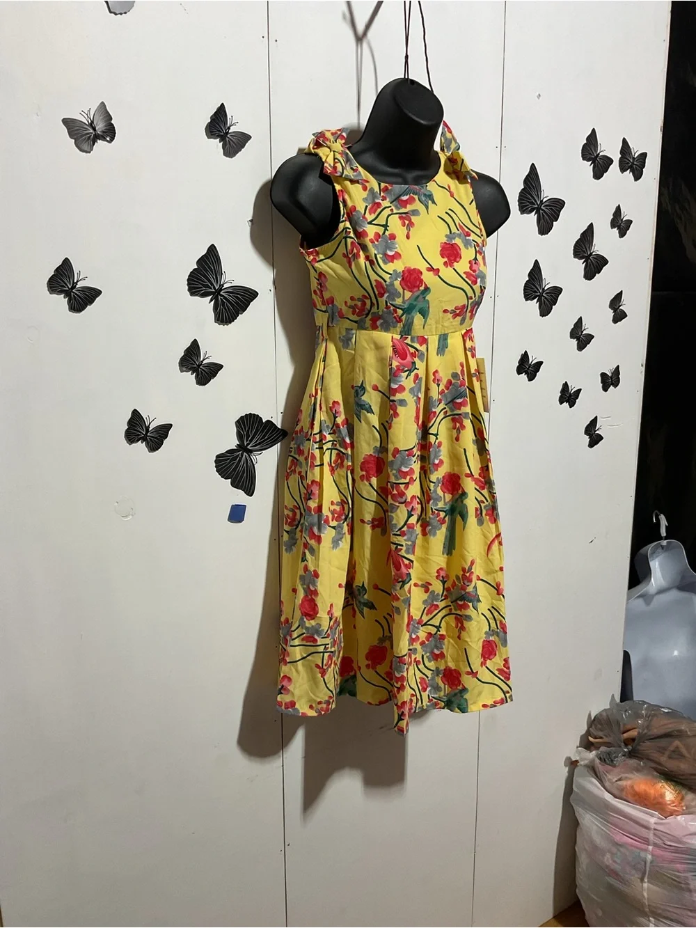 Lavish Yellow Floral Dress with Red and Green Accents